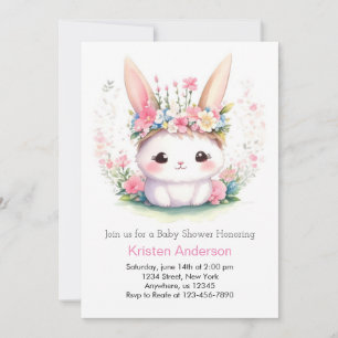 Bunny Wonderland Watercolor Girl Baby Shower Invitation