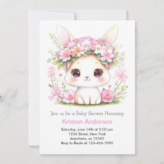 Bunny Wonderland Whimsy Girl Baby Shower Invitation