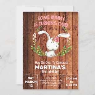 Bunny & wood girl birthday invitation, invite. invitation
