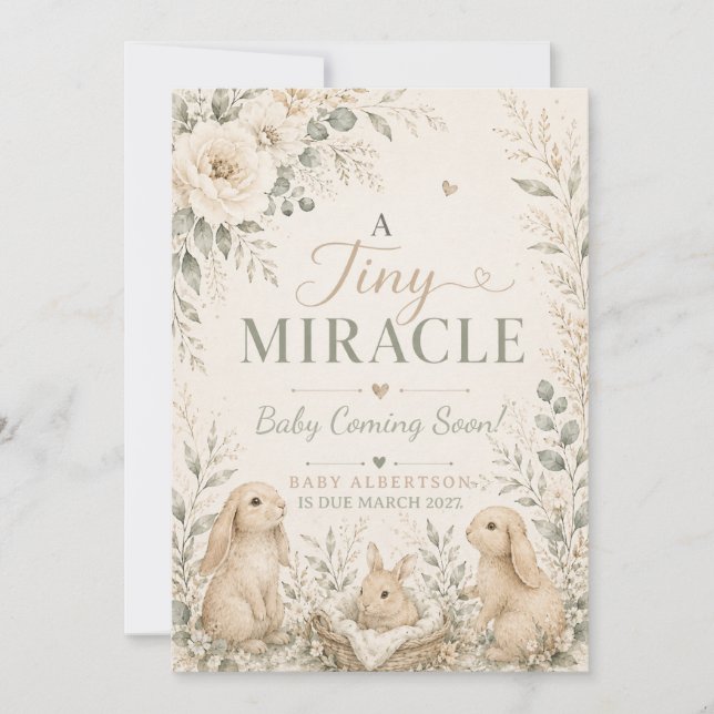 Bunny Woodland Animal Tiny Miracle Pregnancy Invitation (Front)