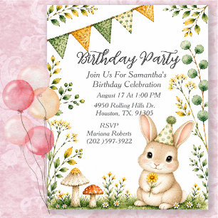 Bunny Woodland Animals Birthday Party Invitation