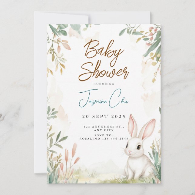 Bunny Woodland Baby Shower Invitation (Front)