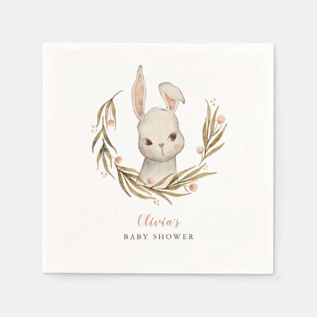 Bunny Woodland Theme Girl Baby Shower Napkin (Front)