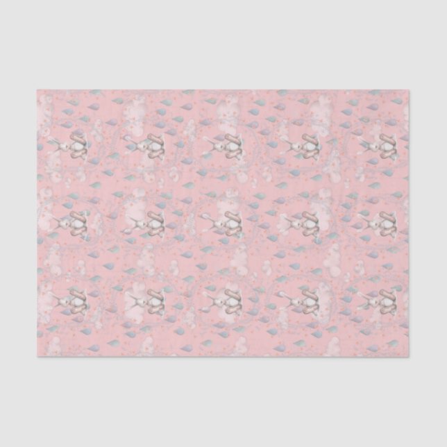 Bunny Wreath Clouds & Raindrops - Pink Tissue Paper (Front)