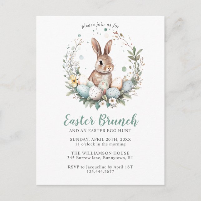 Bunny Wreath Easter Brunch Egg Hunt Holiday Party Postcard (Front)