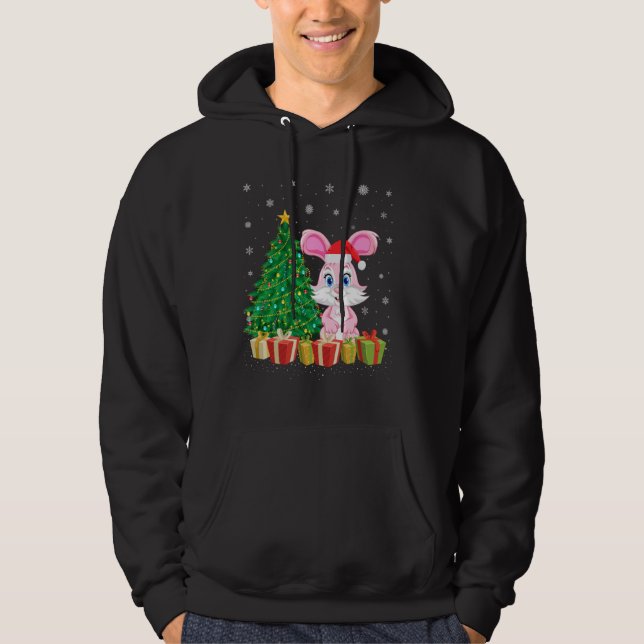 Bunny Xmas Tree Lighting Santa Hat Bunny Christmas Hoodie (Front)