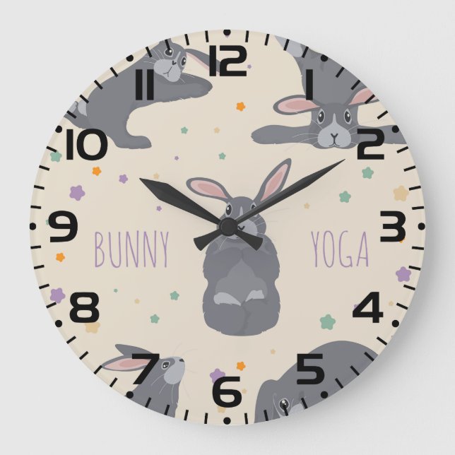 Bunny Yoga Poses Funny Rabbit Large Clock (Front)