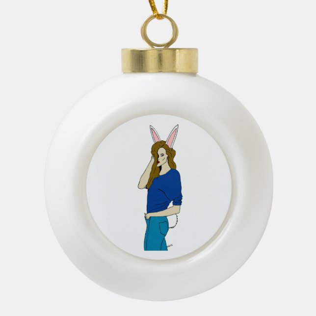 bunnygirl  ceramic ball christmas ornament (Front)
