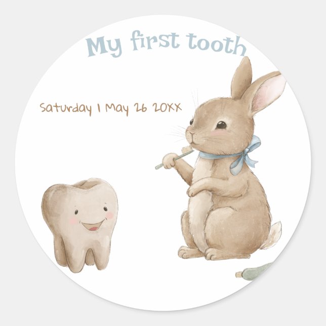 Bunny's boy First Tooth Party Classic Round Sticker (Front)