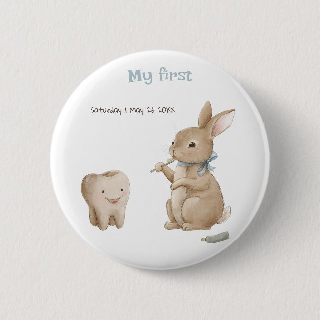 Bunny's First Tooth Party 6 Cm Round Badge (Front)