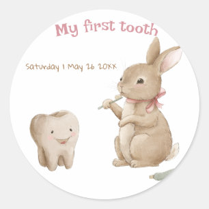 Bunny's girl First Tooth Party Classic Round Sticker
