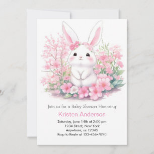 Bunny's Pink Woodland Adventure Baby Shower Invitation