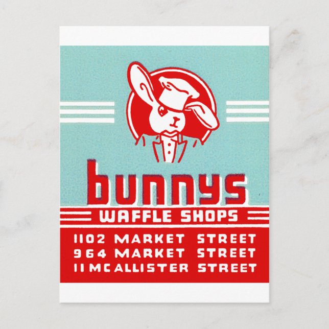 Bunnys Waffle Shops Postcard (Front)