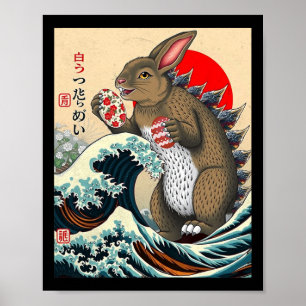Bunnyzilla Japanese Art Funny Rabbit Easter Poster