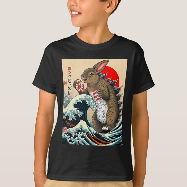 Bunnyzilla Japanese Art Funny Rabbit Easter  T-Shirt (Front)