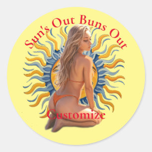 Buns Out Bikini Beach Girl Thunder_Cove  Classic Round Sticker