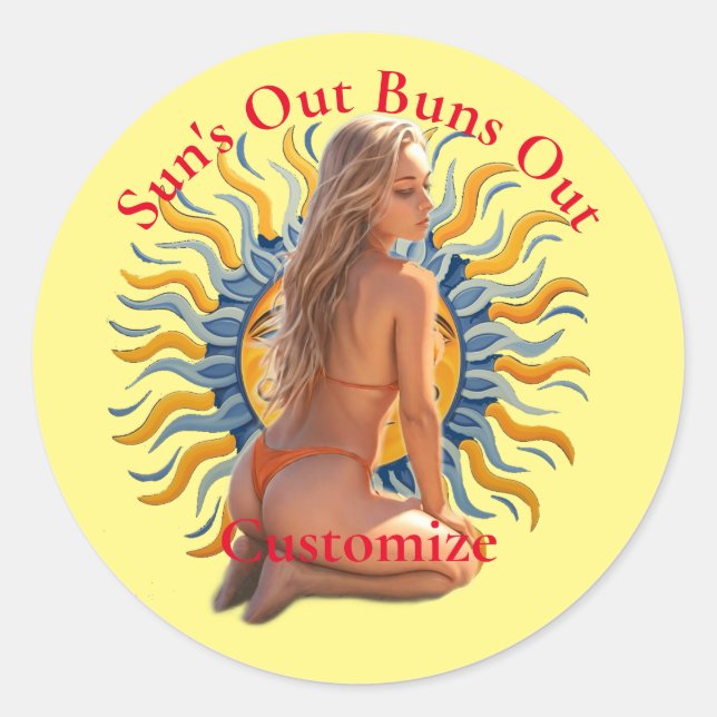 Buns Out Bikini Beach Girl Thunder_Cove  Classic Round Sticker (Front)