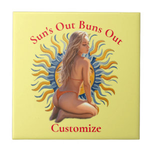 Buns Out Bikini Beach Girl Thunder_Cove  Tile