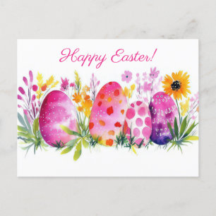 Bunte Aquarell Oster Postkarte mit Frühlingsblumen Postcard