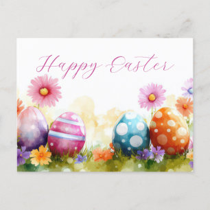 Bunte Aquarell Oster Postkarte mit Frühlingsblumen Postcard