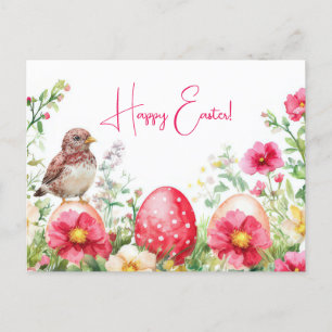 Bunte Aquarell Oster Postkarte mit Frühlingsblumen Postcard