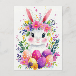 Bunte Aquarell Oster Postkarte mit Osterhase Postcard