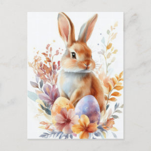 Bunte Aquarell Oster Postkarte mit Osterhase Postcard
