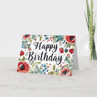 bunte Geburtstagspostkarte mit Blumen  Card