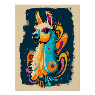 Buntes Lama – Fantasie Illustration Poster