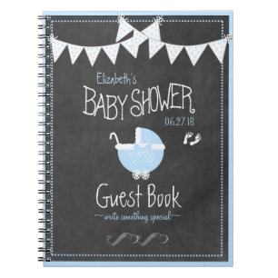 Bunting and Carriage Blue Baby Shower Guest Book