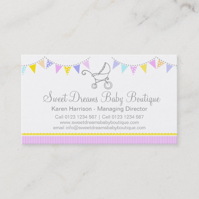 Bunting baby boutique pink cute business cards (Front)