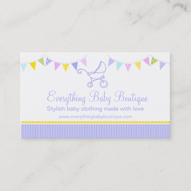 Bunting baby boutique purple business cards (Front)