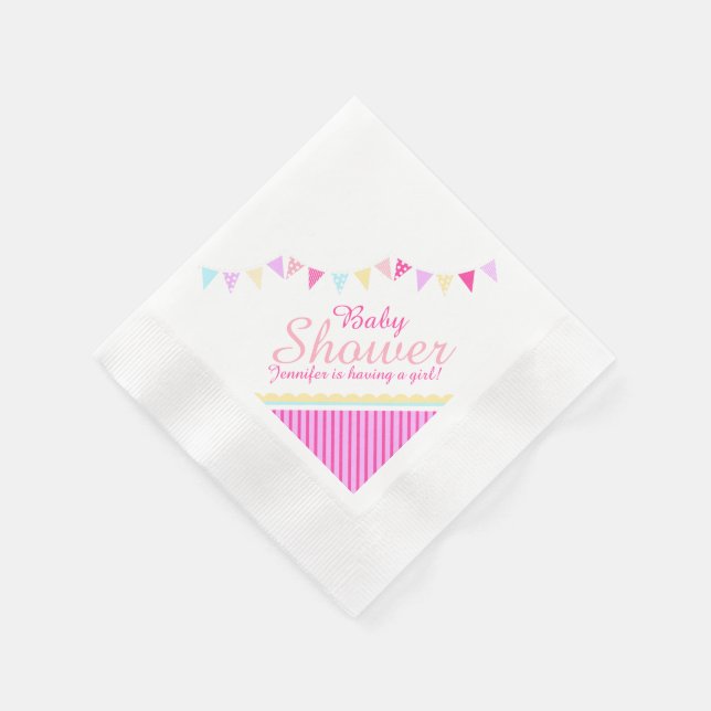 Bunting baby shower pink name girl napkin (Corner)