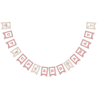 Bunting Banner Flag Girl & Bear in Hot Air Balloon