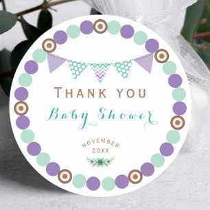 Bunting Banner  Neutral Gender Baby Shower Classic Round Sticker