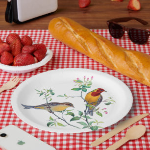 Bunting Birds on Branches Paper Plate