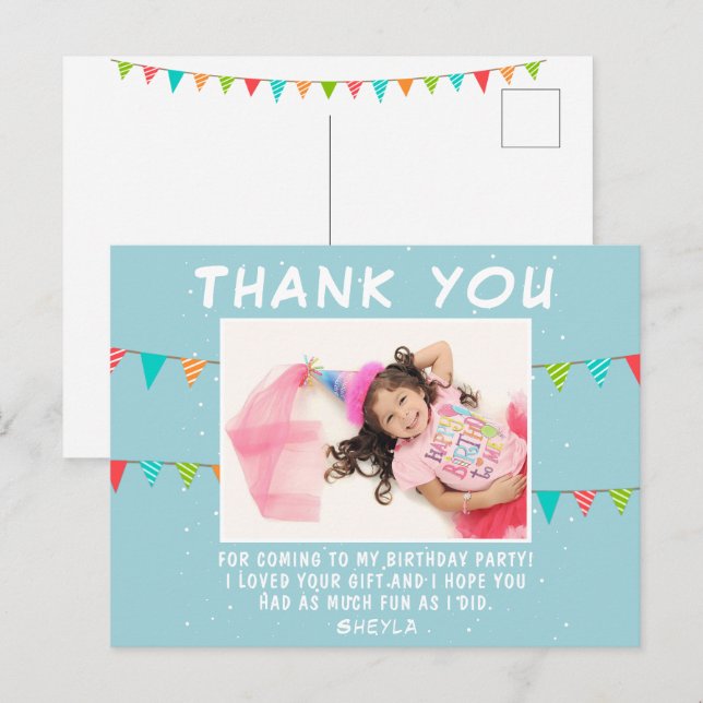 Bunting Flag Birthday Photo Thank you  Postcard (Front/Back)