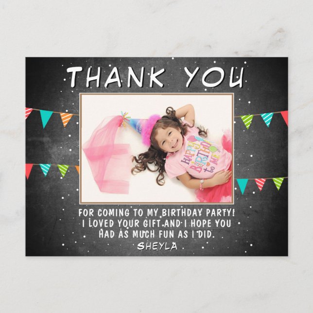 Bunting Flag Chalkboard Birthday Photo Thank you Postcard (Front)