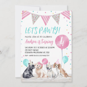 Bunting Flag Dogs Let's Pawty Birthday Invitation