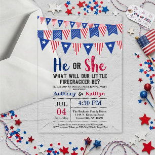Bunting Flags 4th Of July Gender Reveal Party Acrylic Invitations