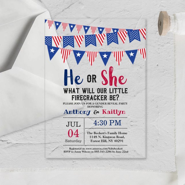 Bunting Flags 4th Of July Gender Reveal Party Acrylic Invitations (Creator Uploaded)