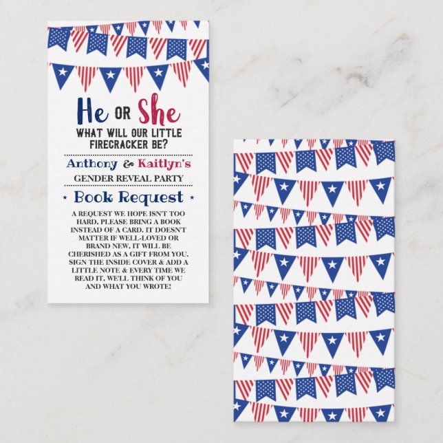 Bunting Flags 4th Of July Gender Reveal Party Enclosure Card (Front/Back)
