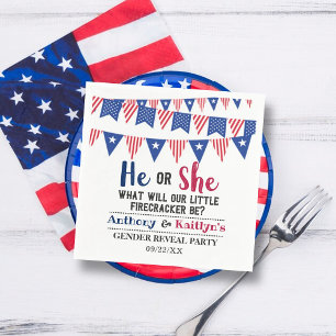 Bunting Flags 4th Of July Gender Reveal Party Napkin