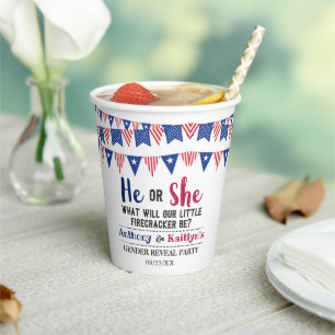 Bunting Flags 4th Of July Gender Reveal Party Paper Cups