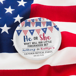 Bunting Flags 4th Of July Gender Reveal Party Paper Plate