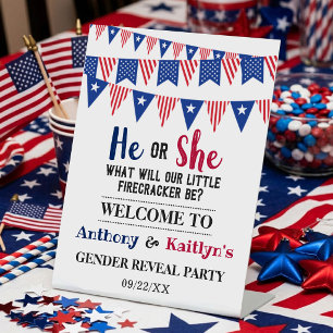 Bunting Flags 4th Of July Gender Reveal Party Pedestal Sign