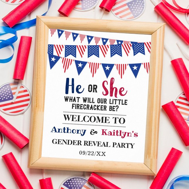 Bunting Flags 4th Of July Gender Reveal Party Poster (Creator Uploaded)