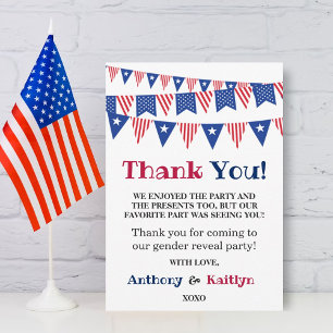 Bunting Flags 4th Of July Gender Reveal Party Thank You Card
