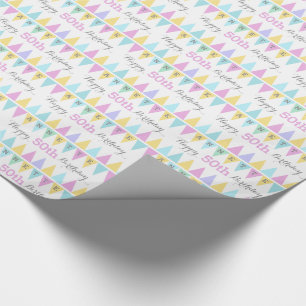 Bunting flags white birthday age 50 patterned wrap wrapping paper