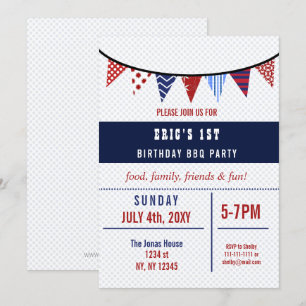 Bunting July 4th Birthday party Invitation